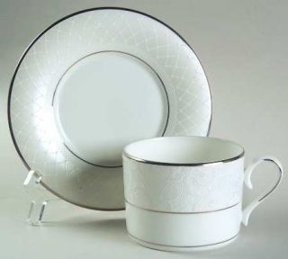 Lenox China Venetian Lace Flat Cup & Saucer Set, Fine China Dinnerware   White L