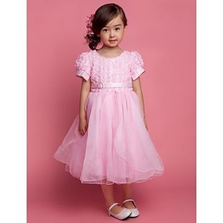 A line Short Sleeve Polyester/Tulle Wedding/Evening Flower Girl Dress