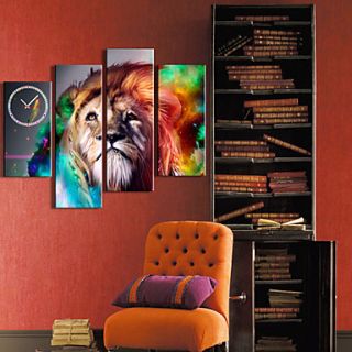 Cartoon Lion Wall Clock in Canvas 4pcs