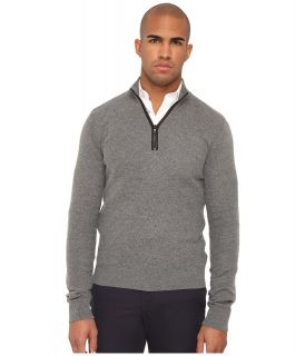 Michael Kors Collection Leather Trim Half Zip Mens Sweater (Black)