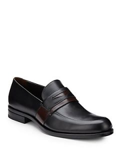 Two Tone Leather Penny Loafers   Black