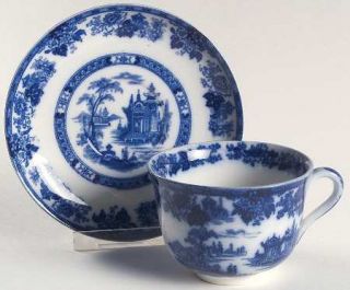 Royal Doulton Madras (Flow Blue) Flat Cup & Saucer Set, Fine China Dinnerware  