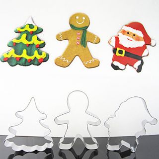 Three Pieces Christmas Cookie Cutter Set, Stainless Steel