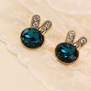 MISS U Womens Green Diamond Rabbit Earrings