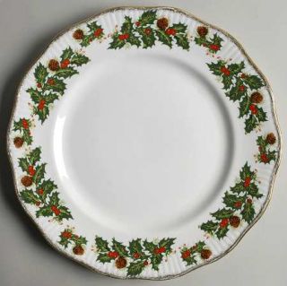 Rosina Queens Yuletide (Scalloped) Dinner Plate, Fine China Dinnerware   Holly &