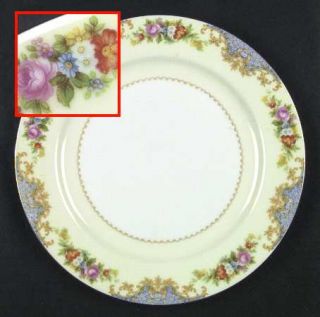 Noritake N192 Dinner Plate, Fine China Dinnerware   Blue Border, Floral Sprays,