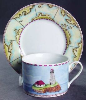 American Atelier Signals Flat Cup & Saucer Set, Fine China Dinnerware   Various