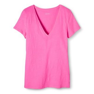 Womens Vintage V Neck Tee   Peppy Pink   XS