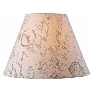Design Match 15 inch Beige French Print Lamp Shade (Beige with French scriptMaterials 80 percent cotton, 20 percent polyesterQuantity One (1) shadeSetting IndoorDimensions 12 inches high x 15 inch bottom diameter, 7 inch top diameter )