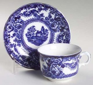 F Winkle Togo (Flow Blue) Flat Cup & Saucer Set, Fine China Dinnerware   Flow Bl