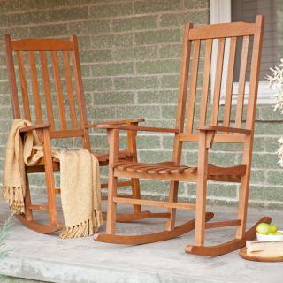 Pair Of Coral Coast Indoor/Outdoor Mission Slat Rocking Chair   Natural