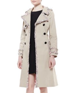 Womens fontaine trench coat with fuzzy trim, beige   kate spade new york