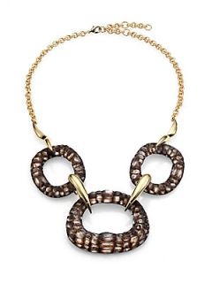 Alexis Bittar Kinshasa Crocodile Textured Lucite Link Bib Necklace   Black Gold