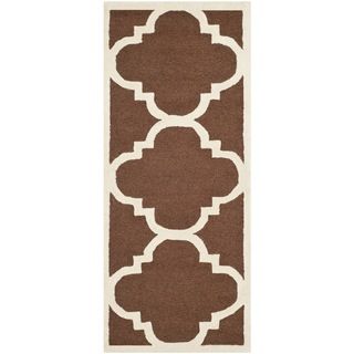 Safavieh Handmade Moroccan Cambridge Dark Brown/ Ivory Wool Rug (26 X 8)