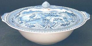 Johnson Brothers Historic America Blue Round Covered Vegetable, Fine China Dinne