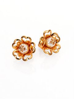 Tory Burch Katie Floral Button Earrings   Ivory