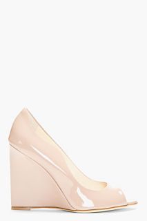 Brian Atwood Nude Patent Leather Luz Wedges