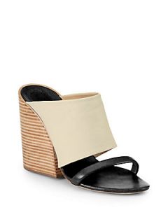 Chloe Leather Double Band Wedge Sandals   Black White