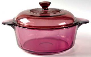 Corning Visions Cranberry 1.50 Qt Round Covered Casserole, Fine China Dinnerware