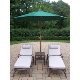 Oakland Living Mississippi Cast Aluminum Chaise Lounge Set with Umbrella and