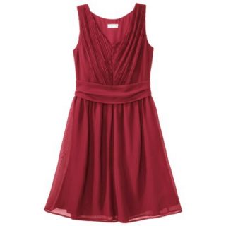 TEVOLIO Womens Plus Size Chiffon V Neck Pleated Dress   Stoplight Red   26W
