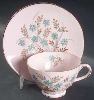 Tuscan   Royal Tuscan Blue Star (Pink Background) Footed Cup & Saucer Set, Fine