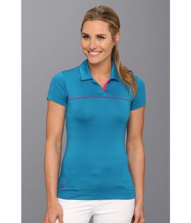 adidas Golf 3 Stripes Print Polo 14 Womens Short Sleeve Pullover (Blue)