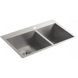 Kohler K 3823 1 NA Vault Vault  offset kitchen sink with single hole faucet dril