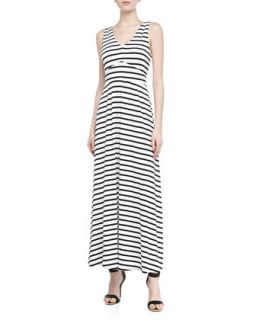 V Neck Striped Soft Jersey Maxi Dress, Black/Bleach