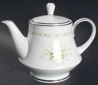 Noritake Poetry Teapot & Lid, Fine China Dinnerware   Floral Ring, Floral Center