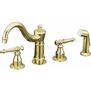 Kohler K 158 4 PB Antique Two Handle Kitchen Faucet with Sidespray