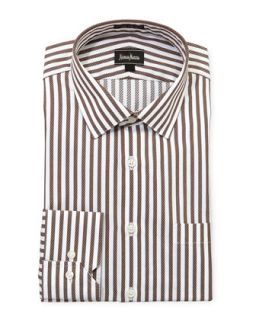 Regular Finish Classic Fit Striped Dress Shirt, Brown/White