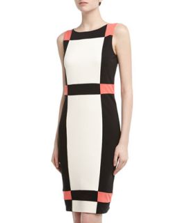 Sleeveless Colorblocked Mini Dress, Black/White/Coral