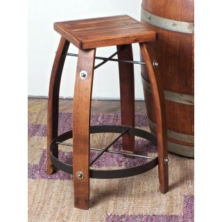 2 Day Designs Reclaimed 24 Inch Stave Wine Barrel Counter Stool with Wood Seat