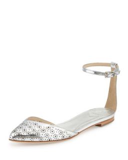 Adeena Metallic Leather Cutout Flat, Silver