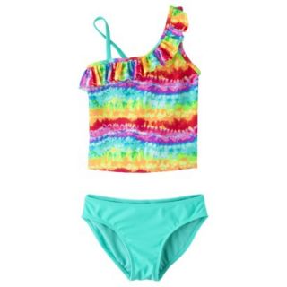 Xhilaration Girls 2 Piece Ruffle Tankini Swimsuit Set   Rainbow XL
