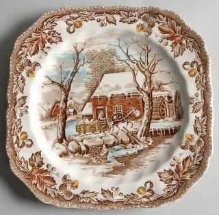 Johnson Brothers Country Life Square Salad Plate, Fine China Dinnerware   Brown/