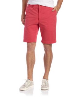 Flat Front Cotton Shorts, Hibiscus
