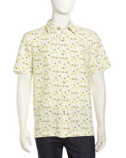 Flat Iron Short Sleeve Mixed Print Sport Shirt, White