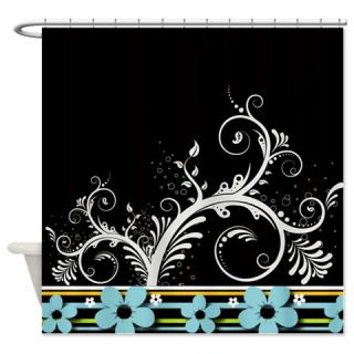  Black and White Swirly Floral Shower Curtain  Use code FREECART at Checkout