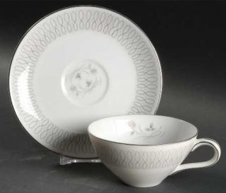 Harmony House China Daphne Flat Cup & Saucer Set, Fine China Dinnerware   Gray F