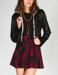 Fleece Hood Womens Faux Leather Jacket Black In Sizes Small, X Large, La
