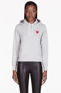 Comme Des Garons Play Heathered Grey Emblem Hooded Sweater