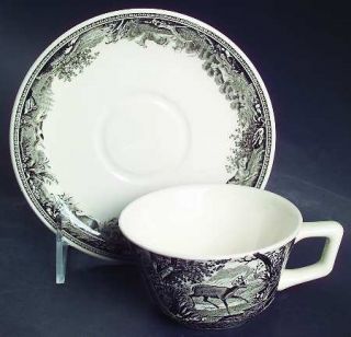 Villeroy & Boch Artemis Grey/Black Flat Cup & Saucer Set, Fine China Dinnerware
