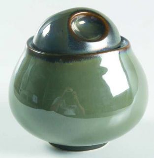 Sango Visions Green Sugar Bowl & Lid, Fine China Dinnerware   Green,Brown Trim,S