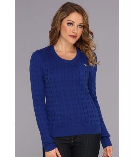 Lacoste L/S Cotton Cable Crewneck Sweater Womens Sweater (Blue)