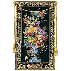Garden Bounty European Tapestry Wall Hanging (Black, multi Pattern: FloralLined: Lined with heavy weight poly/cotton with rod pocketDimensions: 46 inches high x 26 inches wide  )
