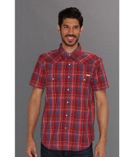 Lucky Brand Sawatch Plaid S/S Western Mens Short Sleeve Button Up (Red)